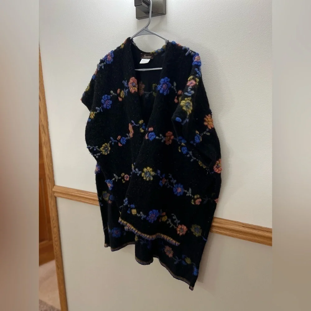 Iperico Flower Knit Shawl Wool Cardigan Made In Italy one size fits most